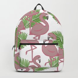 Flamingos Pink Tropical Backpack | Green, Cathythompsondesign, Bird, Graphicdesign, Jungle, Pinkflamingo, Beachy, Vacationhome, Palm, Flamingo 