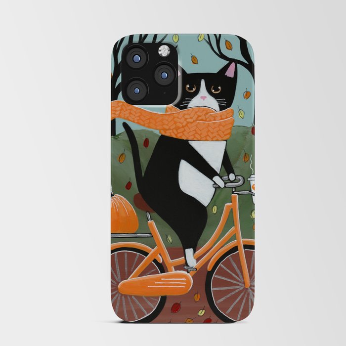 Tuxedo Cat Autumn Bicycle Ride iPhone Card Case