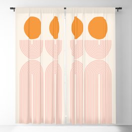 Mid Century Modern Geometric 43 in Coral Orange (Rainbow and Sun Abstraction) Blackout Curtain