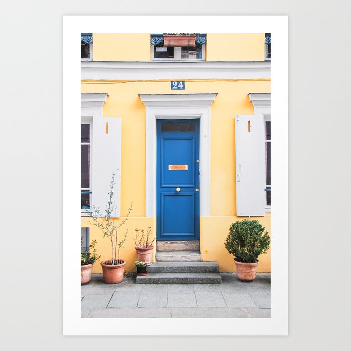 Paris VII [ France ] Yellow house and blue door in Cremieux⎪Colorful travel photography Poster Art Print