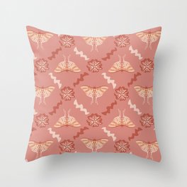 Fun simple pink moth and floral pattern Throw Pillow