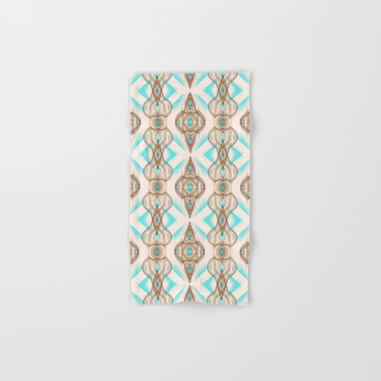 Art Deco . Turquoise brown white . Hand & Bath Towel