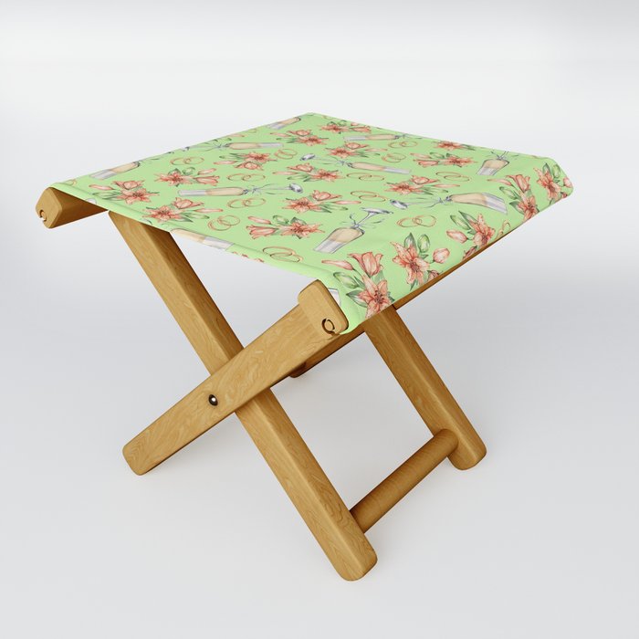 Wedding Champagne and Flowers Modern Green Collection Folding Stool