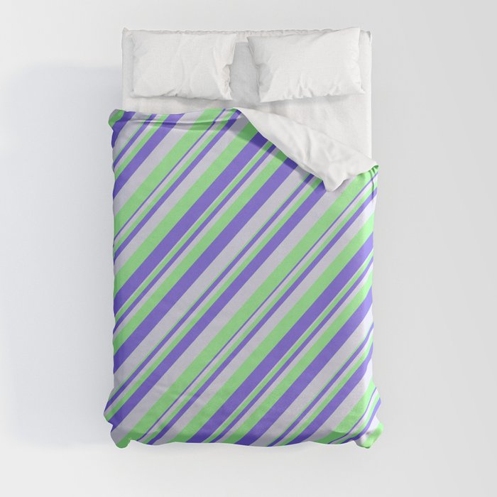 Green, Medium Slate Blue, and Lavender Colored Lines Pattern Duvet Cover