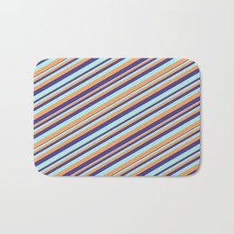 [ Thumbnail: Dark Slate Blue, Turquoise & Brown Colored Stripes/Lines Pattern Bath Mat ]