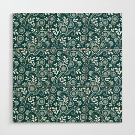 Teal Blue And White Eastern Floral Pattern Wood Wall Art