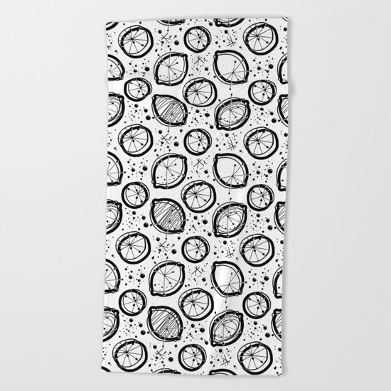 Atomic Lemonade_Black and White Beach Towel