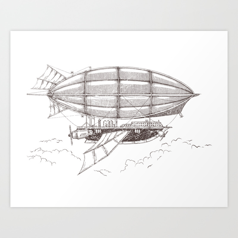 pics Steampunk Spaceship Drawing airship sketch in steampunk style art print