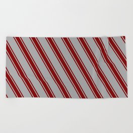 [ Thumbnail: Dark Gray and Maroon Colored Stripes Pattern Beach Towel ]
