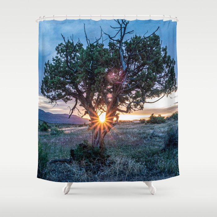 Sun Tree Hammock // Grainy Night Sunset Rays Hiking Landscape Photograph Wilderness Beauty Shower Curtain