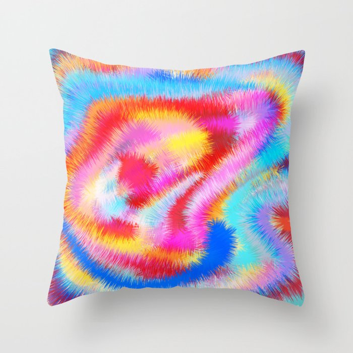 Vibrant Abstract Tie Dye Swirled Spiky Brush Strokes // Cobalt, Blue, Yellow, Red, Orange, Fuchsia Throw Pillow