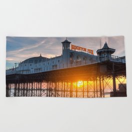 Great Britain Photography - Sunset Over Brighton Palace Pier Amusement Park Beach Towel