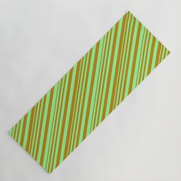 [ Thumbnail: Green & Dark Goldenrod Colored Stripes/Lines Pattern Yoga Mat ]