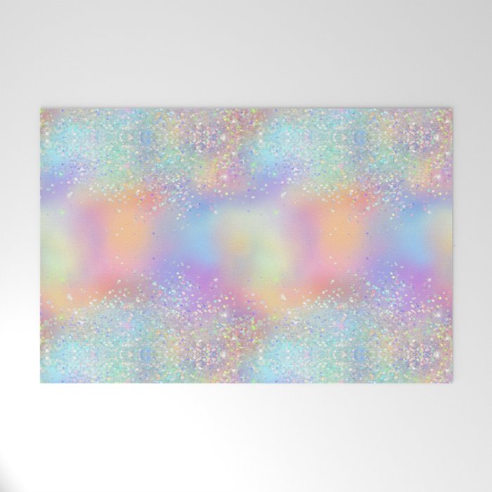 Pretty Holographic Glitter Rainbow Welcome Mat