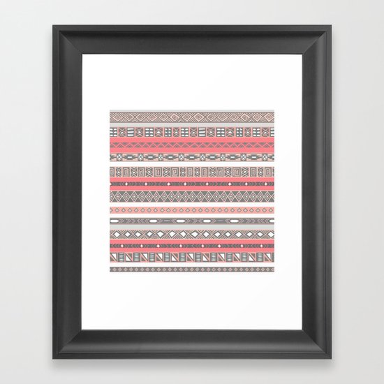 Aztec Print Peach Rose Salmon Grey Framed Art Print