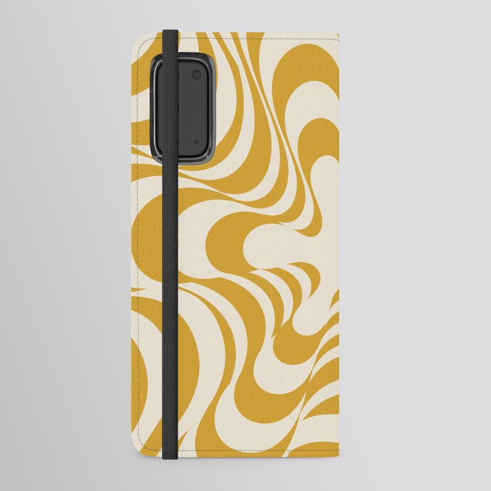 Abstract Groovy Retro Liquid Swirl Yellow Mustard Pattern Android Wallet Case