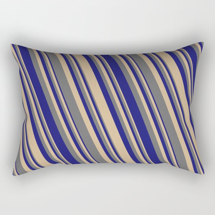 Tan, Dim Gray, and Midnight Blue Colored Lined Pattern Rectangular Pillow
