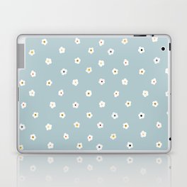 Retro 70’s White Daisy Flowers Boho Blue Design Laptop Skin