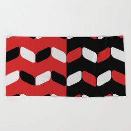 Vintage Diagonal Rectangles Black White Red Beach Towel