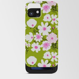 Retro Modern Spring Flower Field Pink and Green iPhone Card Case