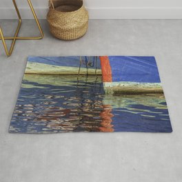 Colorful abstract boat reflection on water Rug