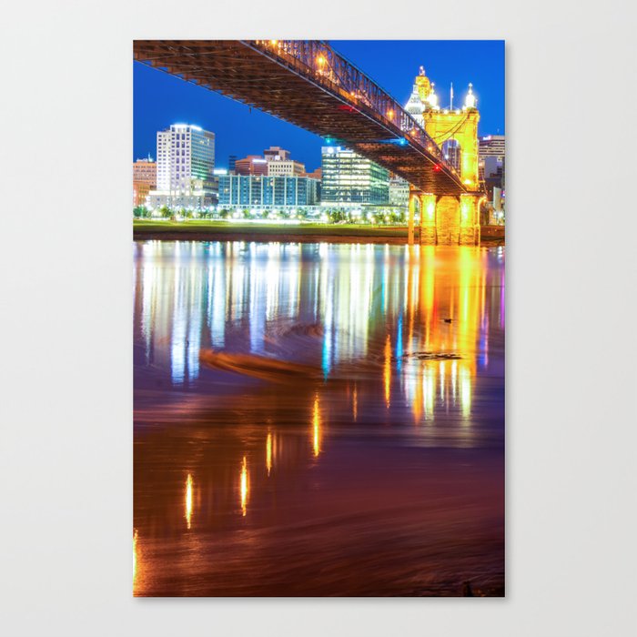 Ohio River Swirls - Cincinnati Skyline Color Canvas Print