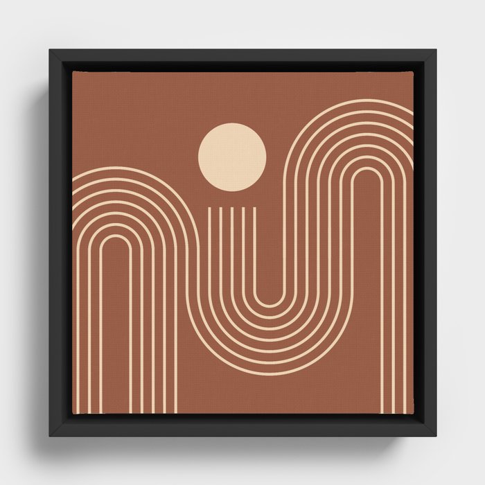 Geometric Lines in Terracotta and Beige 40 (Sunrise over the ocean) Framed Canvas