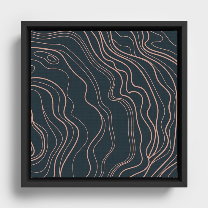 Rose Gold and Blue Abstract Framed Canvas