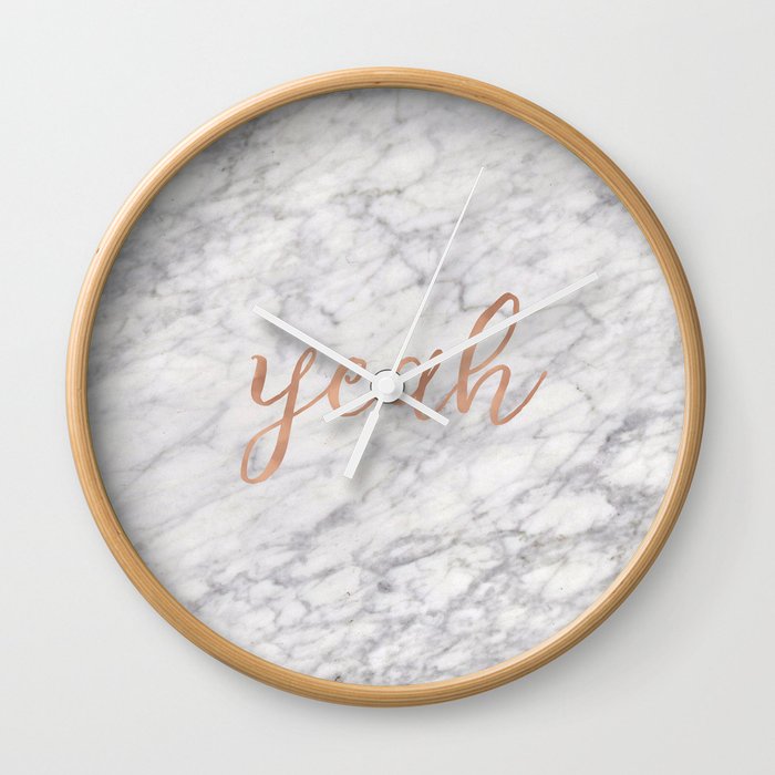 Yeah rose gold on marble Wall Clock