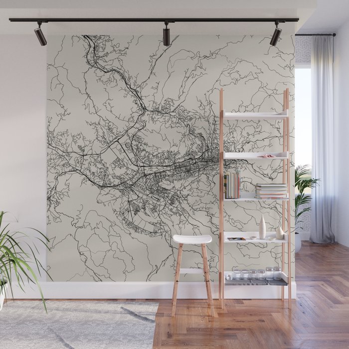 Bosnia and Herzegovina, Sarajevo - Black and White Map Wall Mural