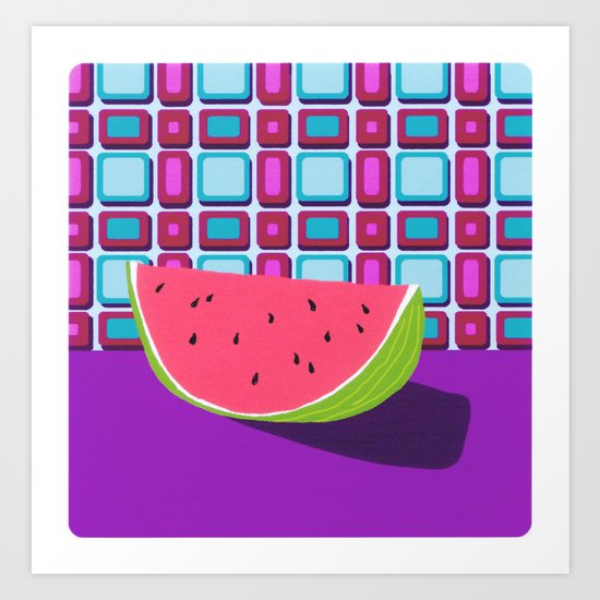 Fruit with Wallpaper (watermelon) Art Print