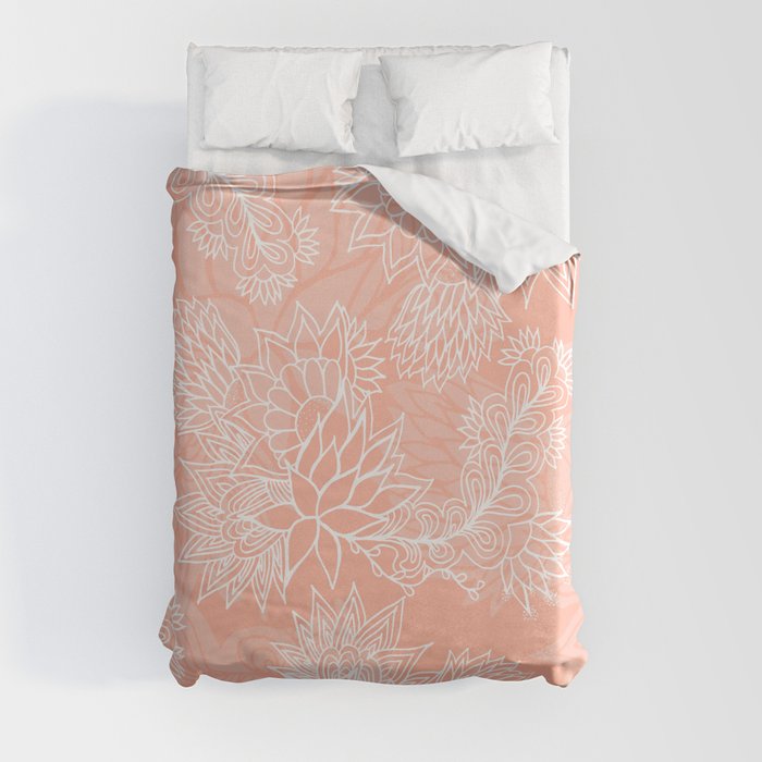 Chic hand drawn floral pattern on pink blush Duvet Cover