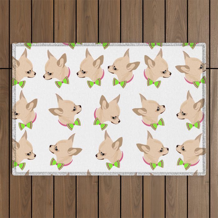 CHIHUAHUA PATTERN - green bow Outdoor Rug