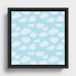 Happy Clouds - Blue and White, Sky Pattern Framed Canvas