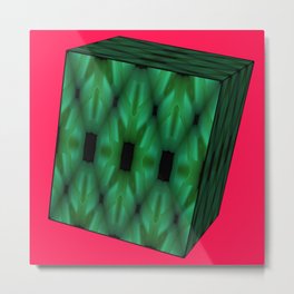 3D Green Box Red Pink Background  Metal Print | Square, Graphic, Monogram, Green, Dimension, Cube, Geomatics, Pinkred, Art, Abstract 