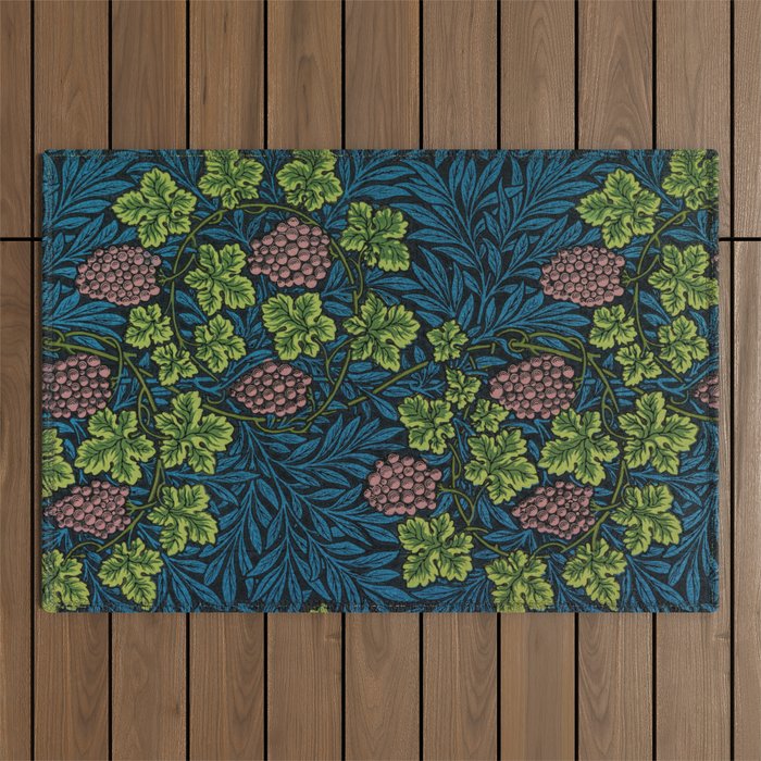 William Morris Midnight blue grapes and grape vines vineyard textile pattern 19th century floral print Outdoor Rug