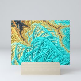 Aqua-Gold Woven Fractal Design Mini Art Print