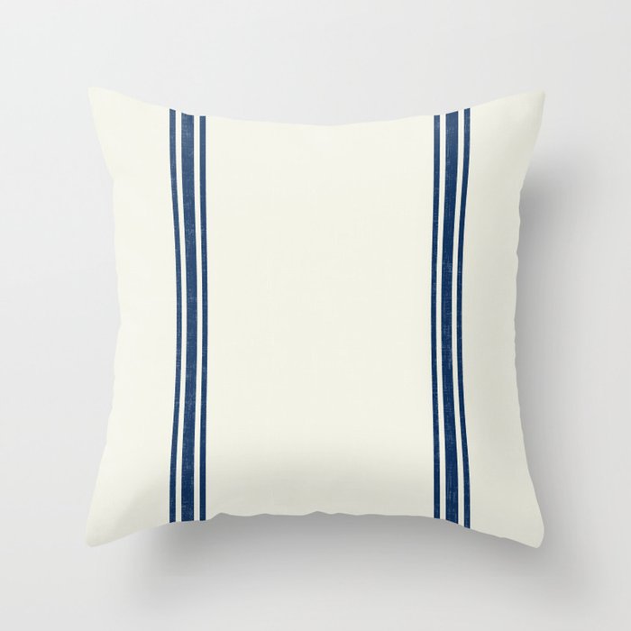 Vintage Country French Grainsack Blue Stripes Cream Background