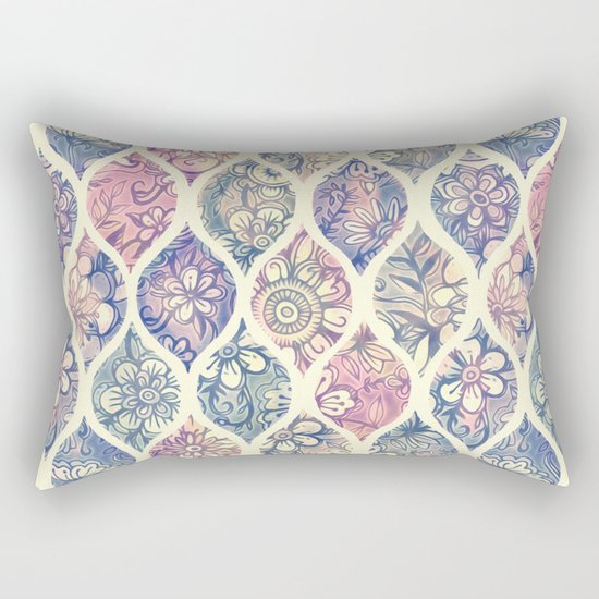 Patterned & Painted Floral Ogee in Vintage Tones Rectangular Pillow
