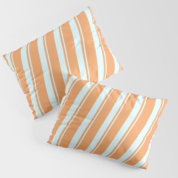 Brown & Light Cyan Colored Lined/Striped Pattern Pillow Sham