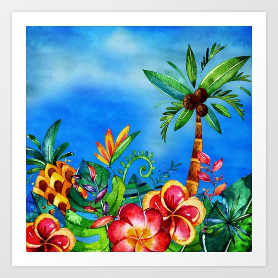 Exotic Colorful Flower Jungle - Aloha on #Society6 Art Print