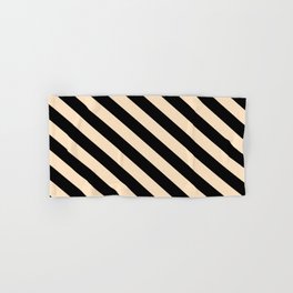 [ Thumbnail: Black & Bisque Colored Pattern of Stripes Hand & Bath Towel ]