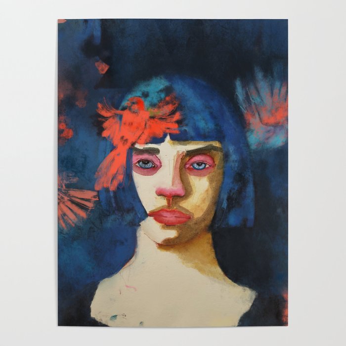 Birds - expressive portrait of a woman Poster