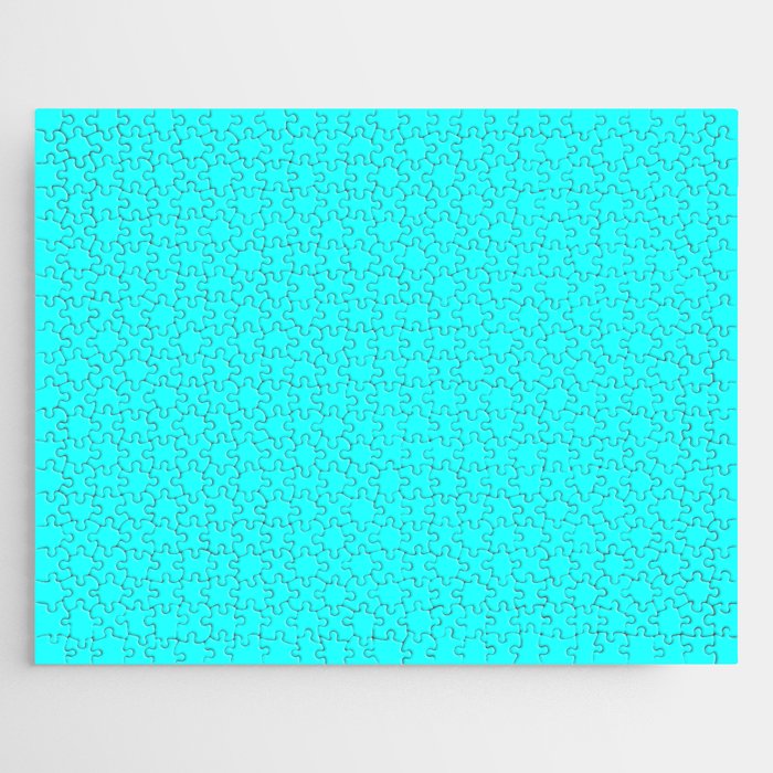 Turquoise Blue Solid Color Popular Hues Patternless Shades of Cyan Collection Hex #24ffff Jigsaw Puzzle