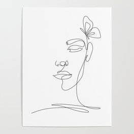 Abstract Continious Single Line Woman Face Drawing Poster