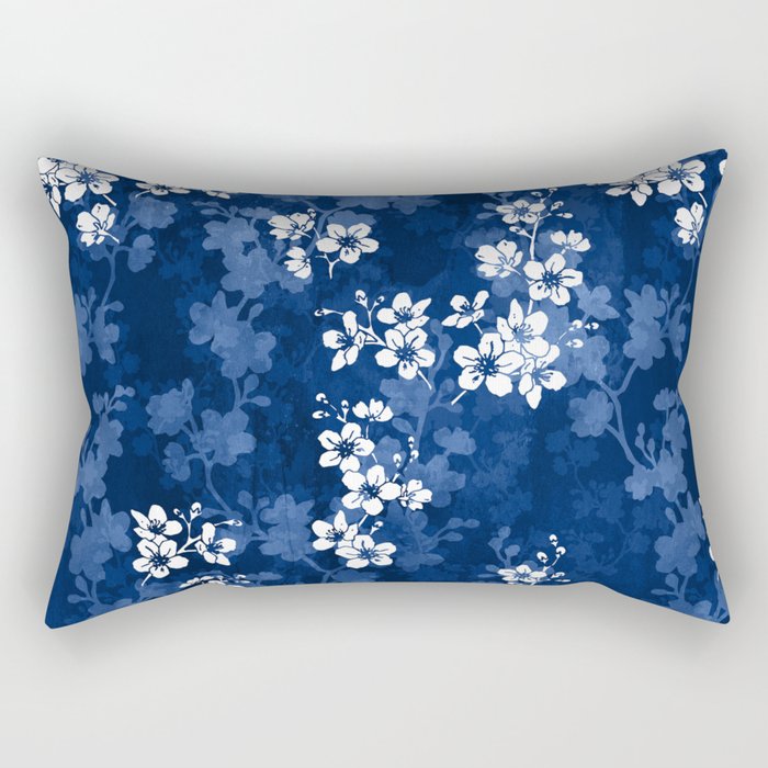 Sakura blossom in deep blue Rectangular Pillow