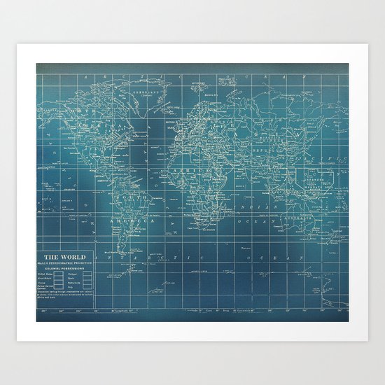 Grunge World Map Art Print