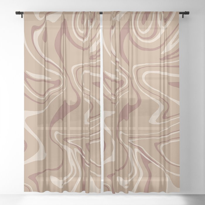 Modern Cappuccino Brown  Liquid Marble Abstract Sheer Curtain