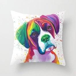 Rainbow Boxer Dog breeed Throw Pillow