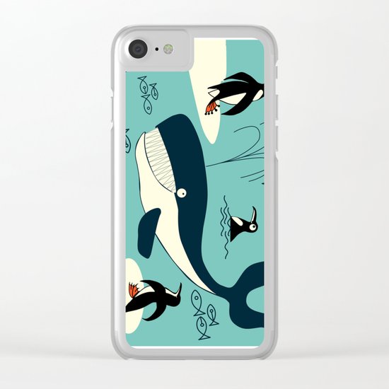Whales and penguins Clear iPhone Case
